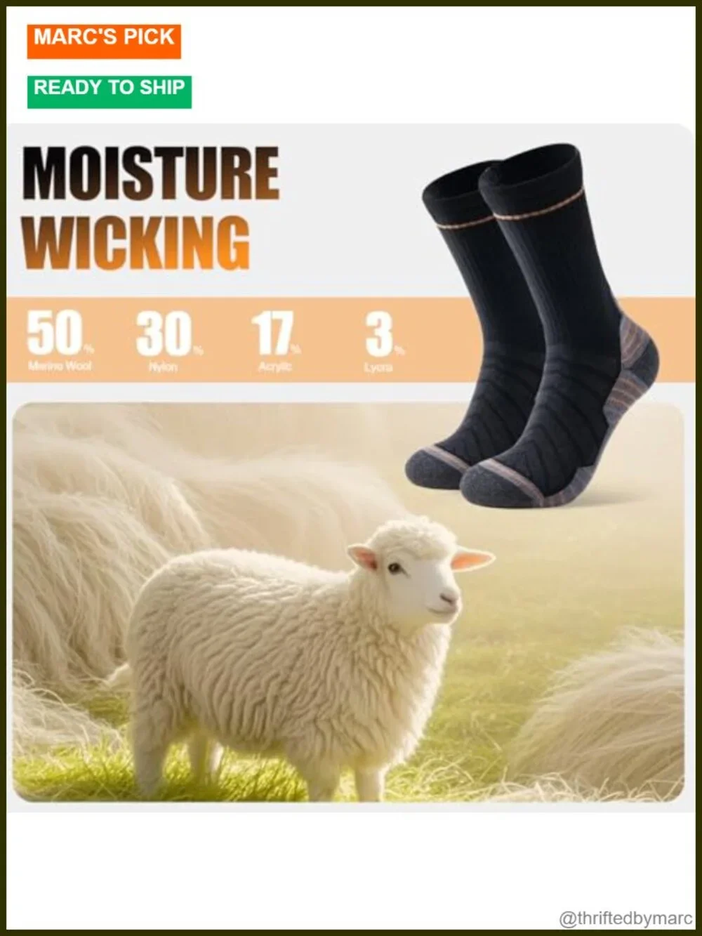 Merino Wool Hiking Crew Socks for Men & Women, Thermal,Cushioned Anti-Blister